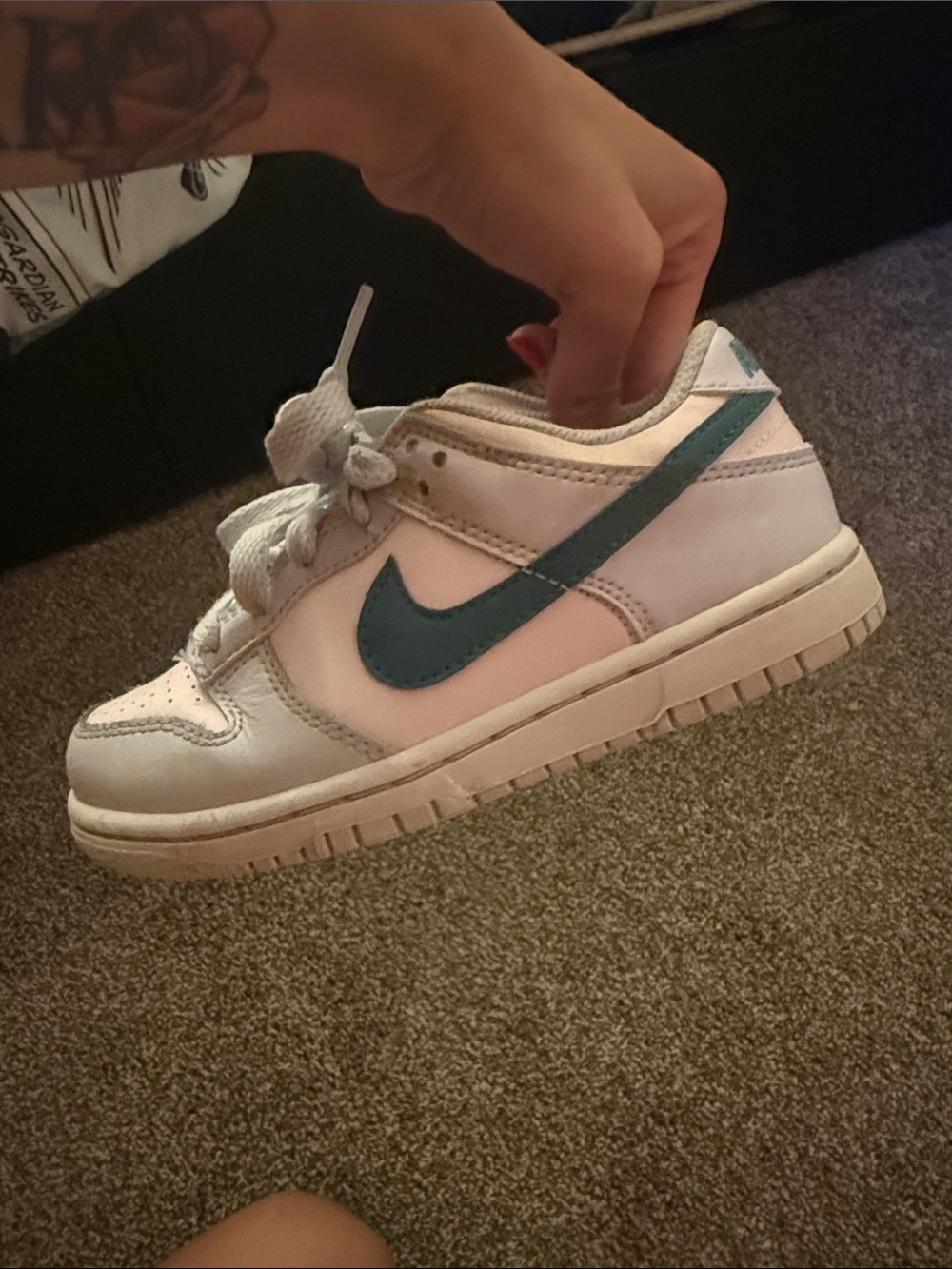 Nike Kids Low-Top Sneakers in White, Light Pink & Teal - Picture 3 of 5